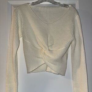 SHEIN Cream Twisted Front Knit V-Neck Sweater